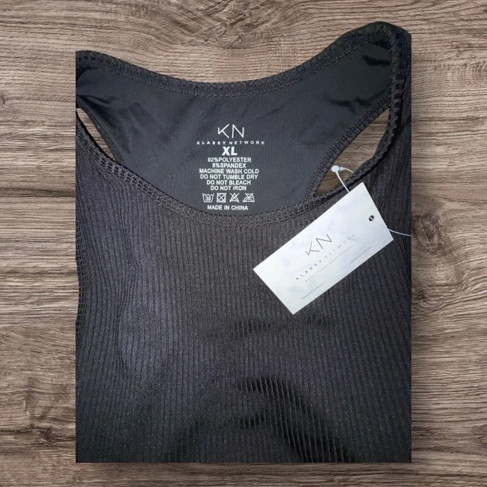 Klassy Network‎ KN Ribbed Bodysuit XL Black Sleeveless NWT